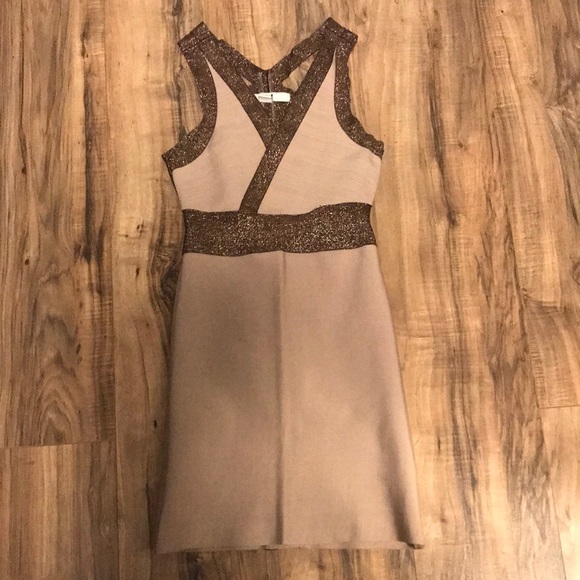 Forever 21 Dresses & Skirts - Forever 21 beige and brown glitter bandage bodycon dress